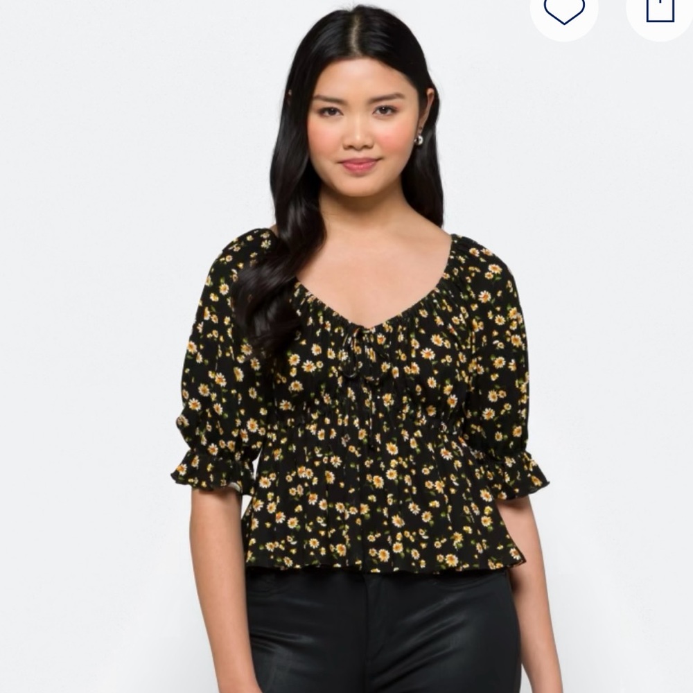 Daisy & Delilah Black Floral Babydoll Top | Size L